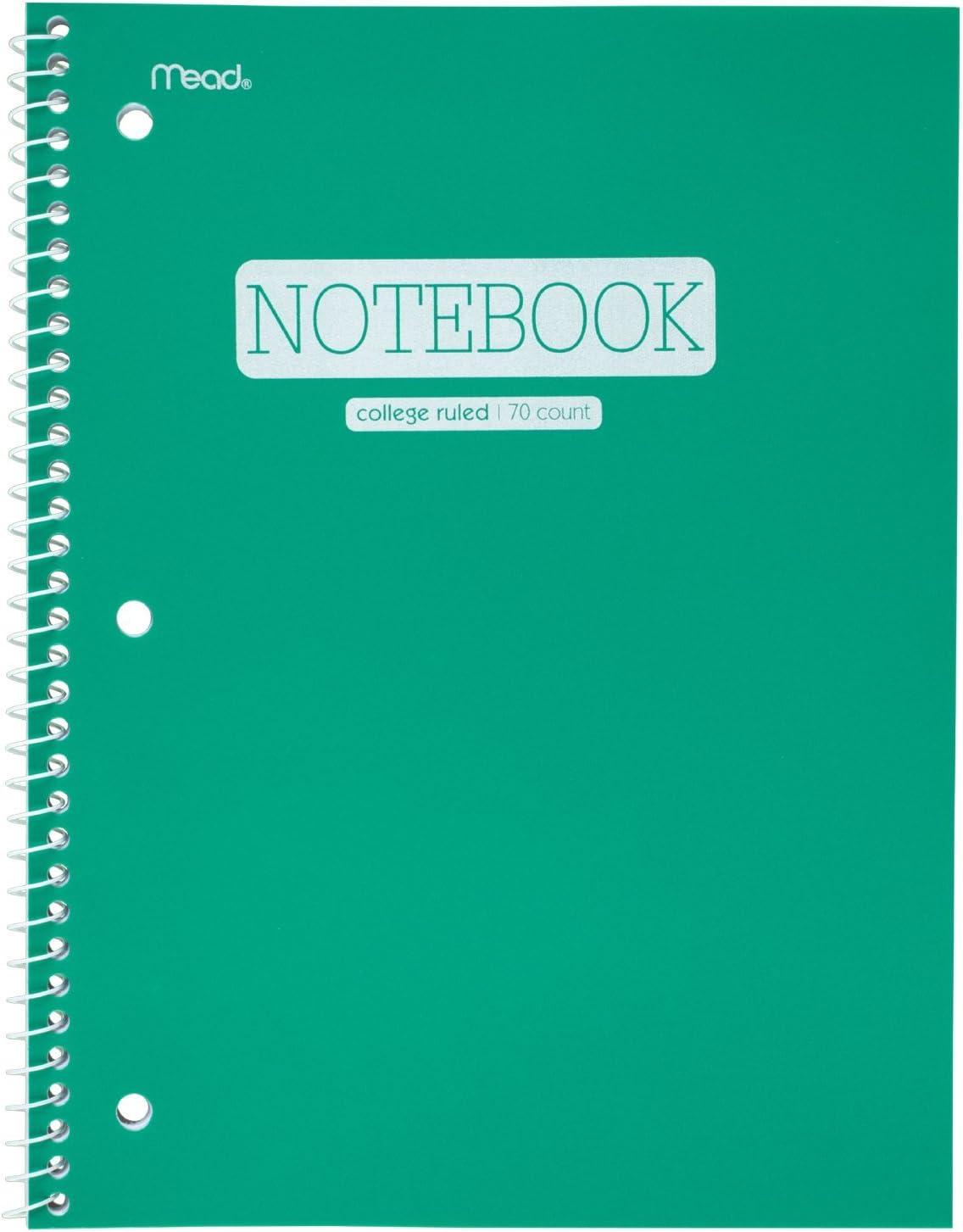 imageMead Spiral Notebook 1 Subject College Ruled Paper 70 Sheets 1012quot x 712quot Plastic Color Selected For You 1 Count 07178Assorted Colors