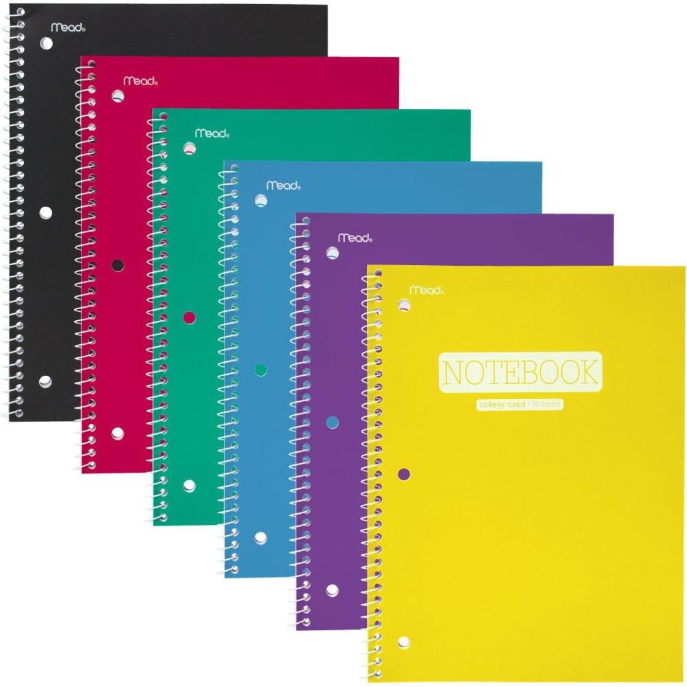 imageMead Spiral Notebook 1 Subject College Ruled Paper 70 Sheets 1012quot x 712quot Plastic Color Selected For You 1 Count 07178Assorted Colors