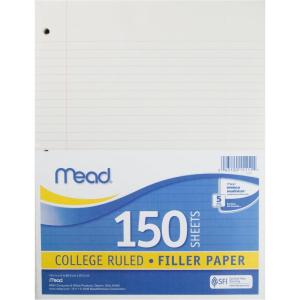 imageMead Loose Leaf Paper Filler Paper College Ruled 150 Sheets 1012quot x 8quot 3 Hole Punched 1 Pack 15111 WhitePack of 1