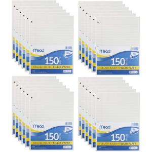 imageMead Loose Leaf Paper Filler Paper College Ruled 150 Sheets 1012quot x 8quot 3 Hole Punched 1 Pack 15111 WhitePack of 24