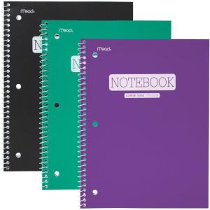 imageMead Spiral Notebook 1 Subject College Ruled Paper 70 Sheets 1012quot x 712quot Plastic Color Selected For You 1 Count 07178GreenBlackPurple