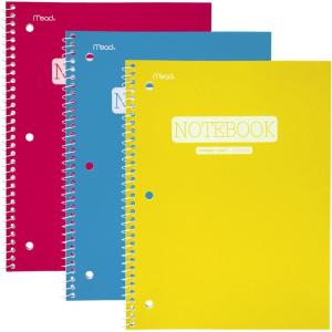 imageMead Spiral Notebook 1 Subject College Ruled Paper 70 Sheets 1012quot x 712quot Plastic Color Selected For You 1 Count 07178YellowBlueRed