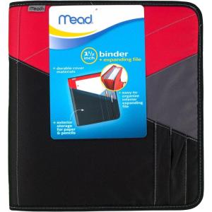 imageMead Zipper Binder with Expanding File 3 Ring Binder 112quot Color Selected For You 1 Count 29024
