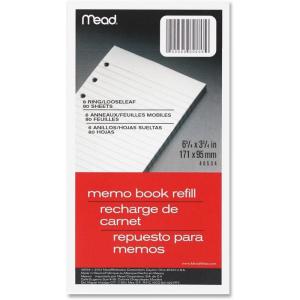 imageMead 6Ring Memo Book Refill College Rule 6HP 634 x 334 80 Sheets White 1 Pack MEA4653484926