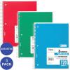 imageMead Spiral Notebooks 3 Subject Wide Ruled Paper 120 Sheets 1012 x 712 Red Green Blue 3 Pack 73179RedGreenBlue
