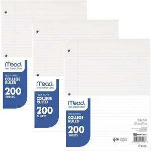 imageMead Loose Leaf Paper 3 Pack Notebook Paper College Ruled Filler Paper Standard 85 x 11 200 Sheets per Pack 73189Pack of 3