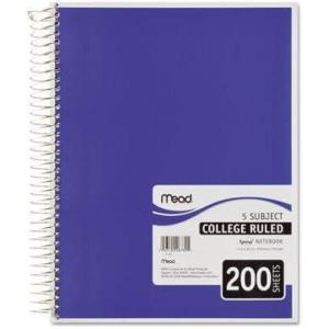 imageMead Products  Mead  5 Subject Notebook College Rule 812 x 11 White 200 SheetsPad  Sold As 1 Each  Heavy cover and tan board back for added durability  Spiral binding allows for smooth page turning  Assorted color covers