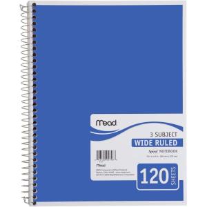 imageMead Spiral Notebooks 3 Subject Wide Ruled Paper 120 Sheets 1012 x 712 Red Green Blue 3 Pack 7317902 Blue