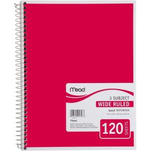 imageMead Spiral Notebooks 3 Subject Wide Ruled Paper 120 Sheets 1012 x 712 Red Green Blue 3 Pack 7317903 Red