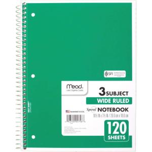 imageMead Spiral Notebooks 3 Subject Wide Ruled Paper 120 Sheets 1012 x 712 Red Green Blue 3 Pack 7317904 Green