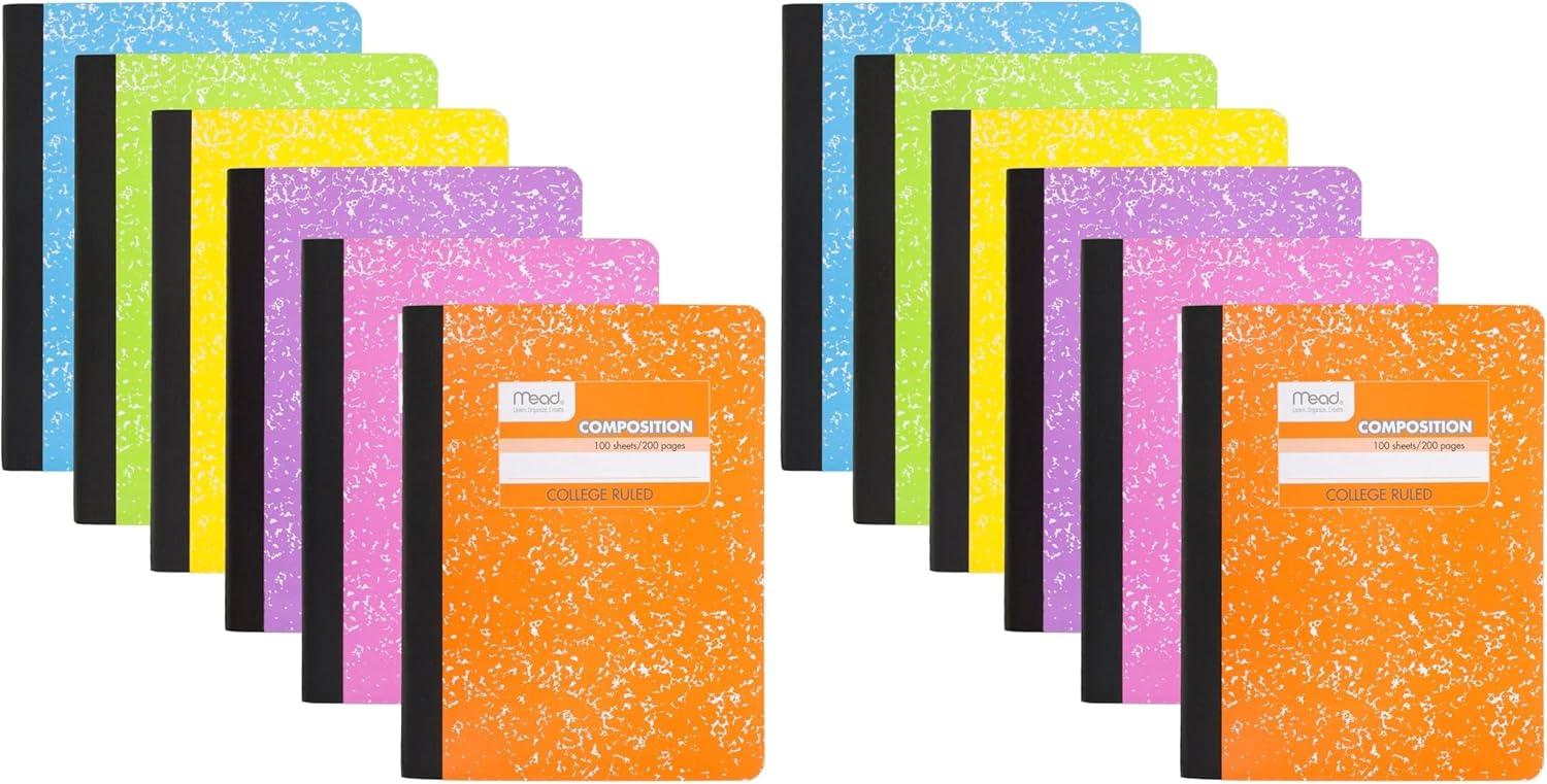 imageMead Composition Notebook Wide Ruled 75 x 975 Paper 100 Sheets Assorted Colors 6 Pack 950154Assorted Bright