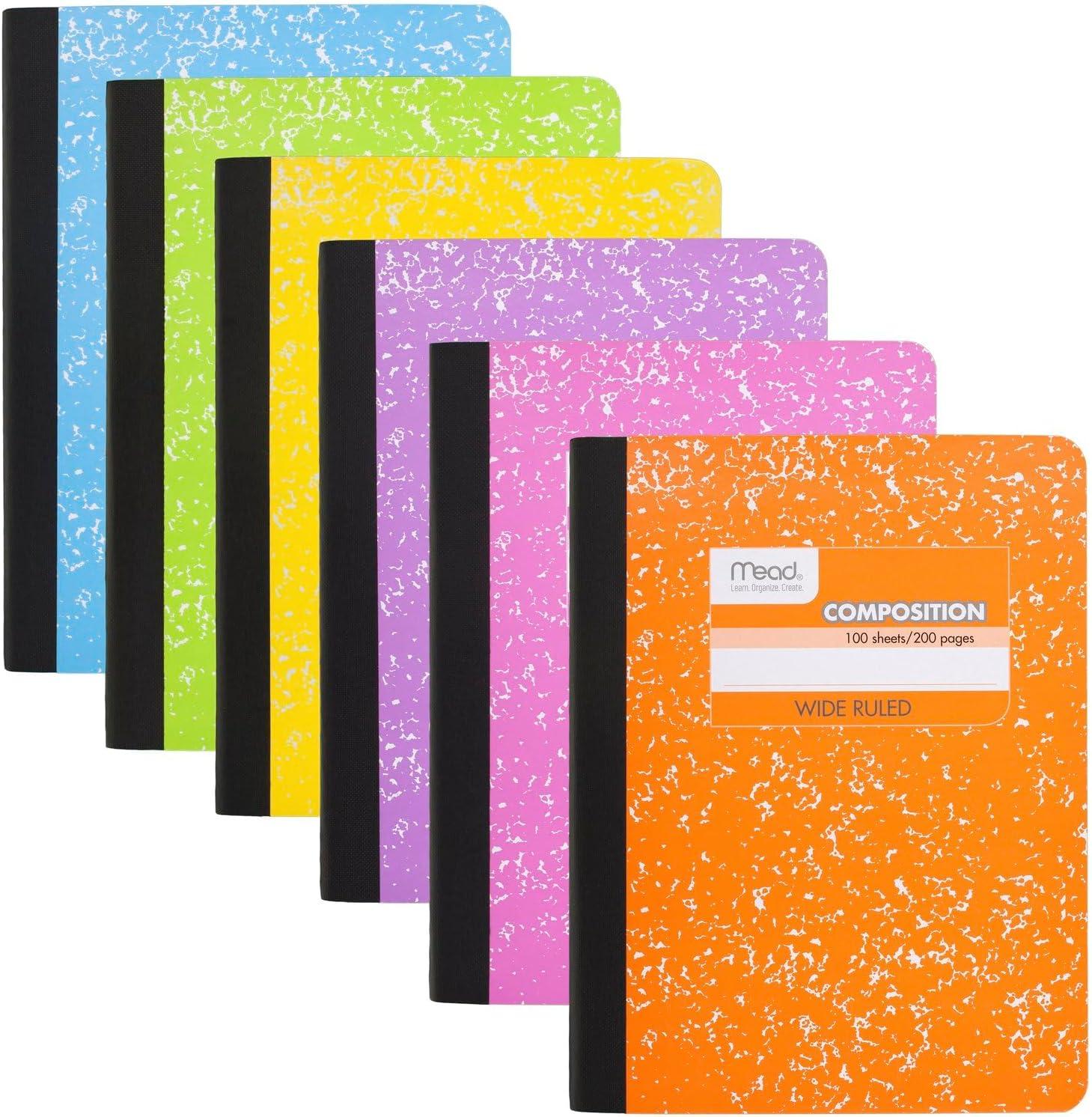 imageMead Composition Notebook Wide Ruled 75 x 975 Paper 100 Sheets Assorted Colors 6 Pack 950154Assorted Bright
