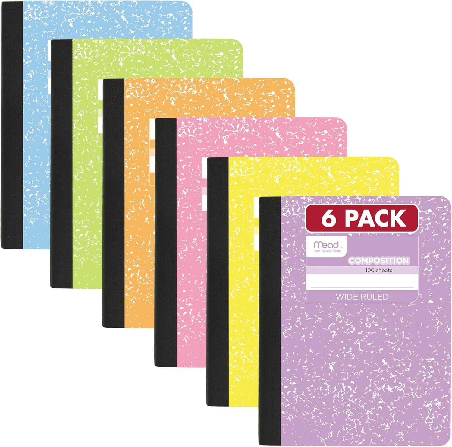 imageMead Composition Notebook Wide Ruled 75 x 975 Paper 100 Sheets Assorted Colors 6 Pack 950154Assorted Pastel