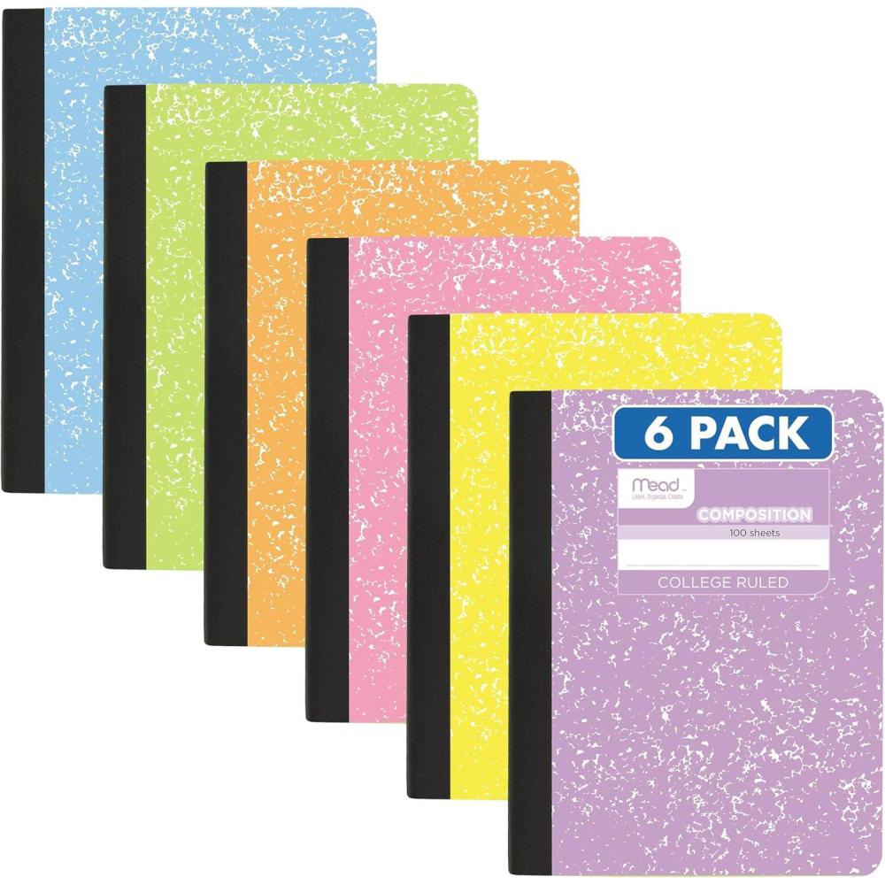 imageMead Composition Notebook Wide Ruled 75 x 975 Paper 100 Sheets Assorted Colors 6 Pack 950154Assorted Pastel
