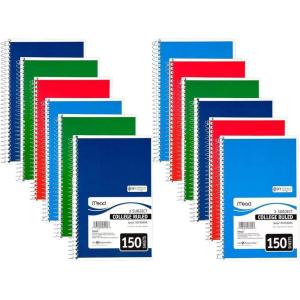 imageSpiral Bound Notebook College Rule 6 X 912 3 Subject 150 SheetsPad Set of 2