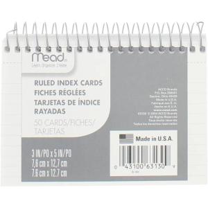 imageIndex Cards Wirebound Ruled 5x3 50 Count White Set of 4