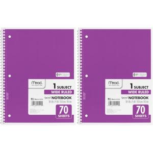 imageMead Spiral Notebook 1 Subject Wide Ruled Paper 70 Sheets 1012 x 712 Assorted Color 05510 Pack of 2